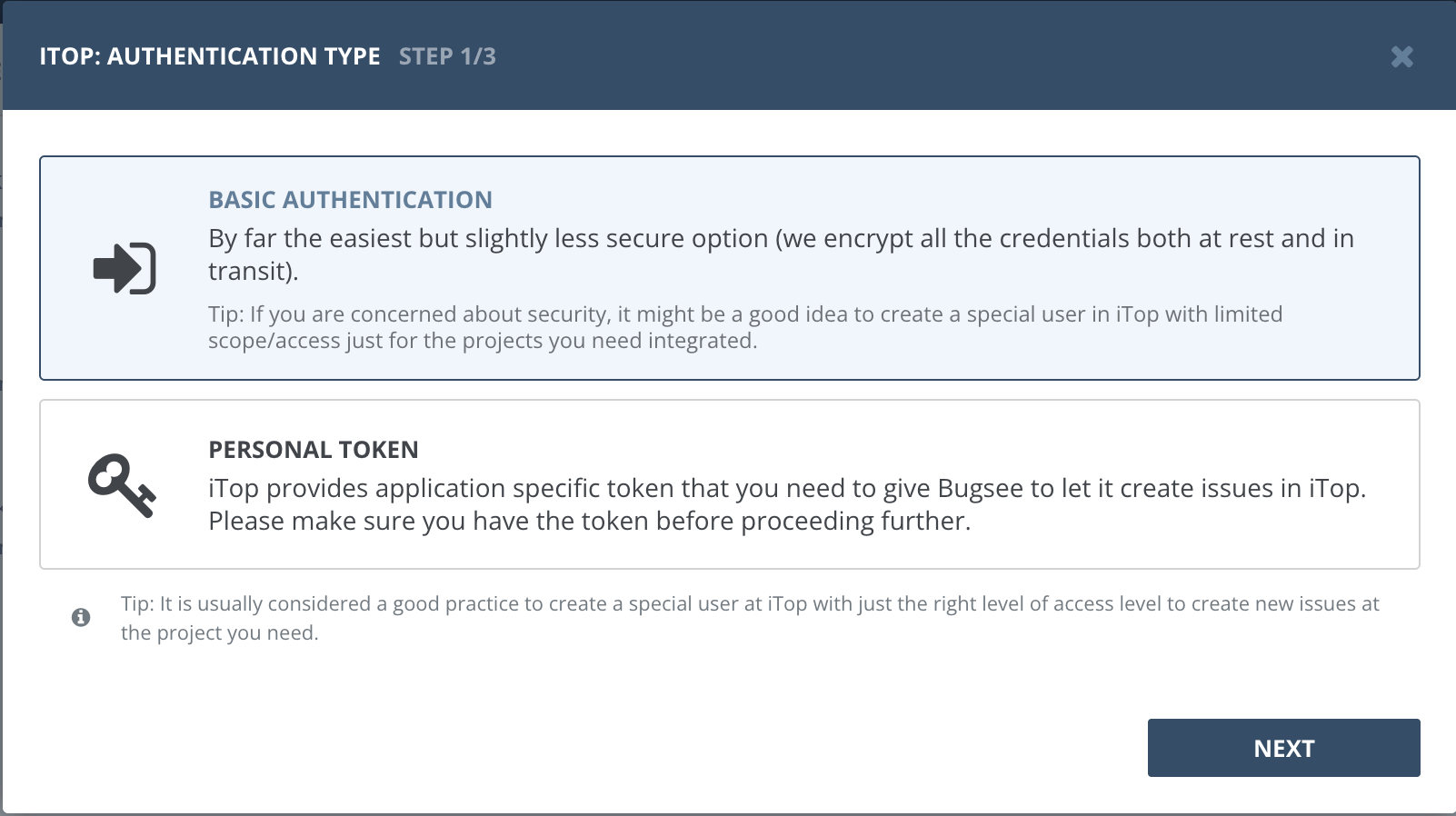 Select basic authentication