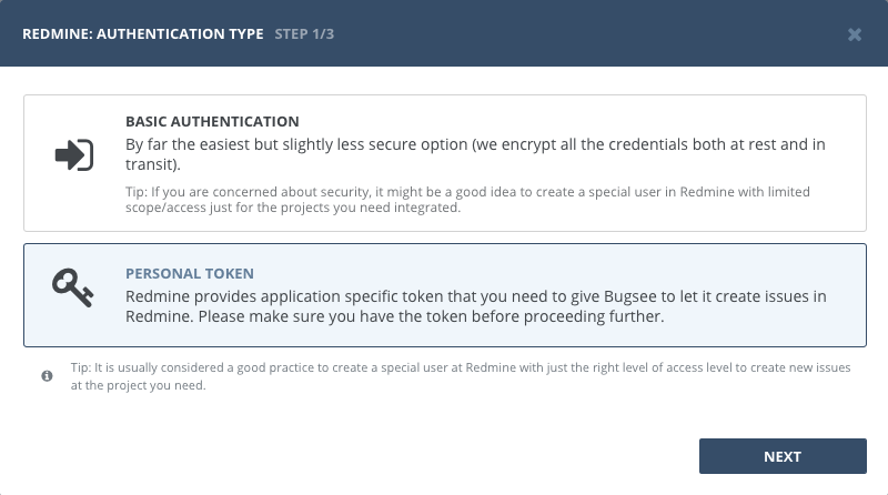 Select personal token