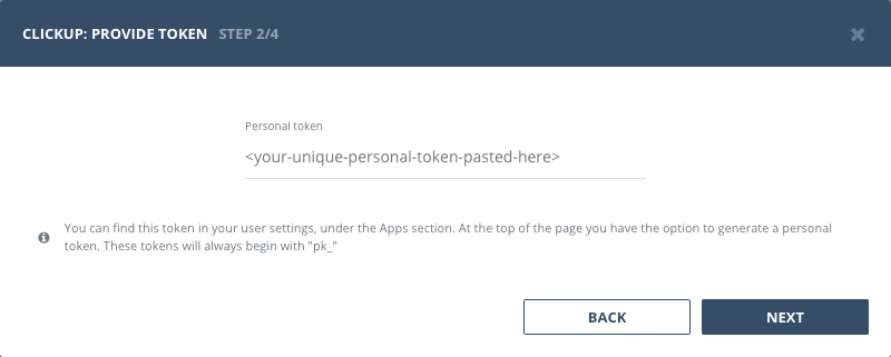 Paste personal token