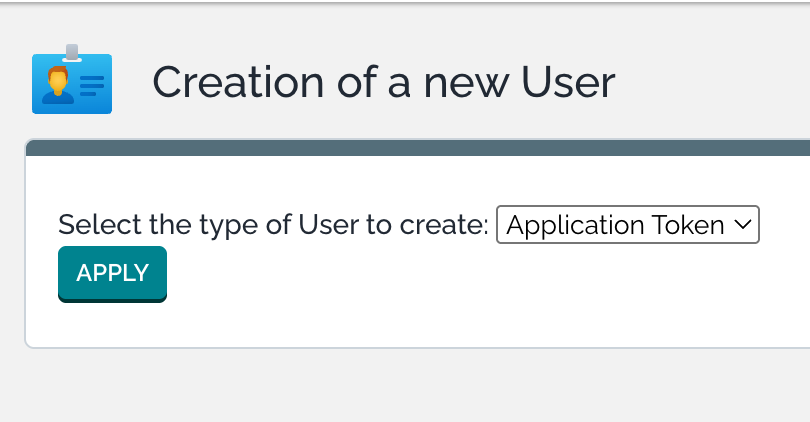 Select Application Token type