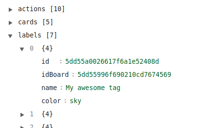 JSON view of the board